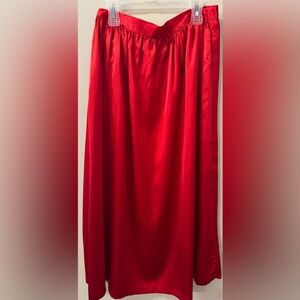 Vintage Russ Satin Red Skirt midi/long-length With pleats, side button & pocket